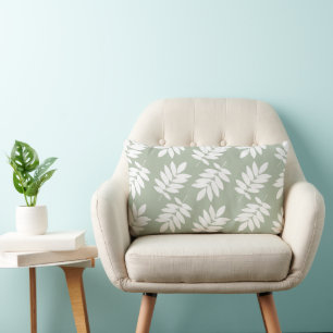 Elder Leaf Big Pattern White on Green Lumbar Pillow