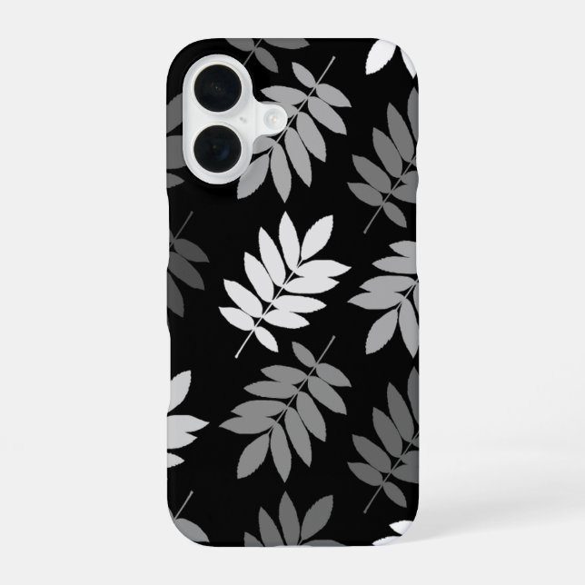 Elder Leaf Lg Pattern Black White Grey iPhone 16 Case (Back)