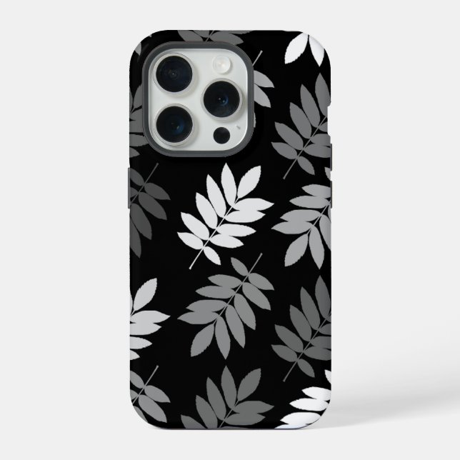 Elder Leaf Lg Pattern Black White Grey iPhone Case (Back)