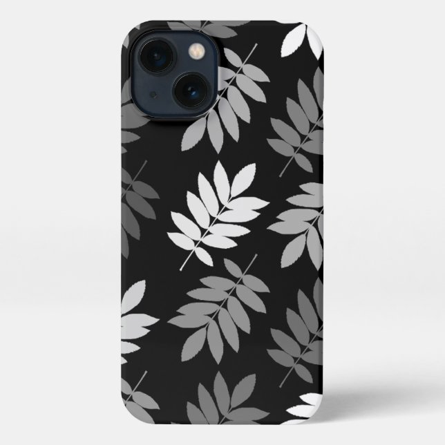 Elder Leaf Lg Pattern Black White Grey iPhone Case (Back)