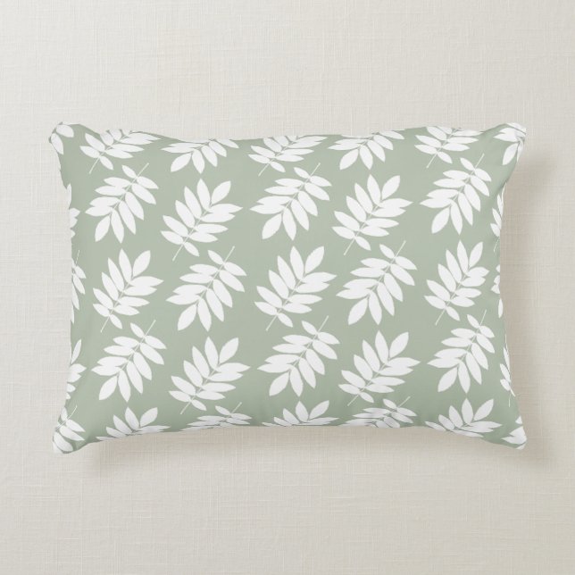 Elder Leaf Pattern 2Way Green+White Accent Pillow (Front)
