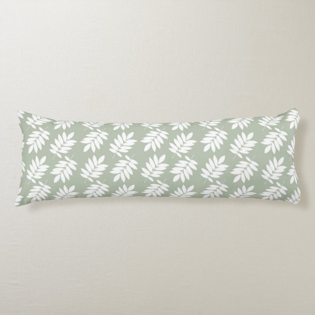 Elder Leaf Pattern 2Way Green+White Body Pillow (Front)