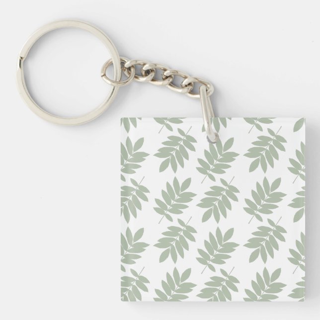 Elder Leaf Pattern 2Way Green+White Keychain (Front)