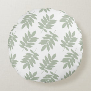 Elder Leaf Pattern 2Way Green+White Round Pillow