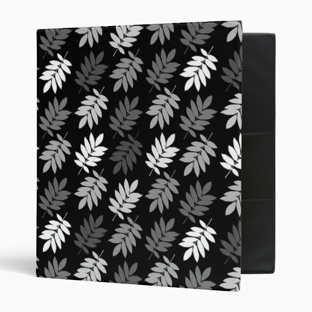 Elder Leaf Pattern Black White Grey Binder (Front/Inside)