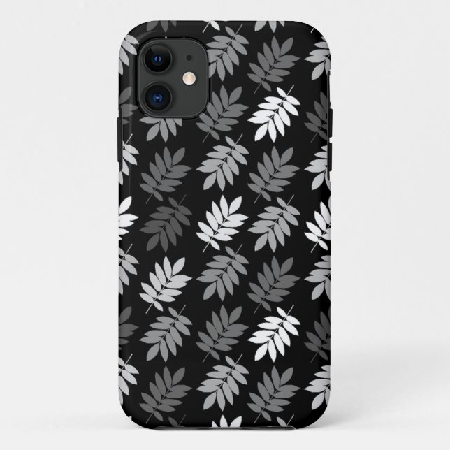 Elder Leaf Pattern Black White Grey Case-Mate iPhone Case (Back)