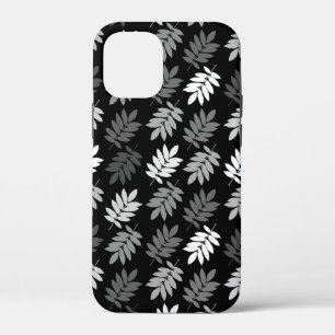 Elder Leaf Pattern Black White Grey iPhone 12 Mini Case