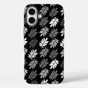Elder Leaf Pattern Black White Grey iPhone 16 Plus Case