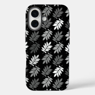 Elder Leaf Pattern Black White Grey iPhone 16 Case