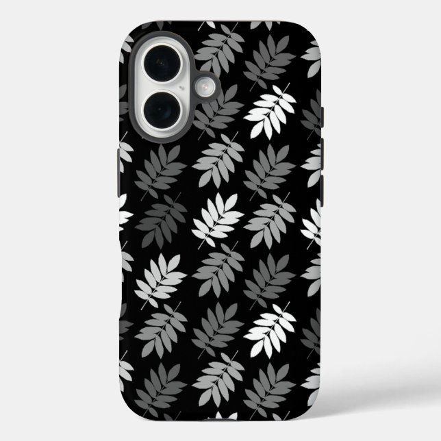 Elder Leaf Pattern Black White Grey Case-Mate iPhone Case (Back)