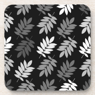 Elder Leaf Pattern Black White Grey Coaster