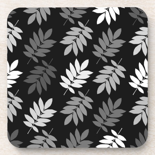 Elder Leaf Pattern Black White Grey Coaster (Front)