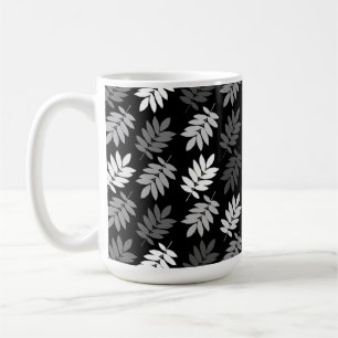 Elder Leaf Pattern Black White Grey Coffee Mug