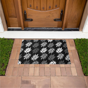Elder Leaf Pattern Black White Grey Doormat