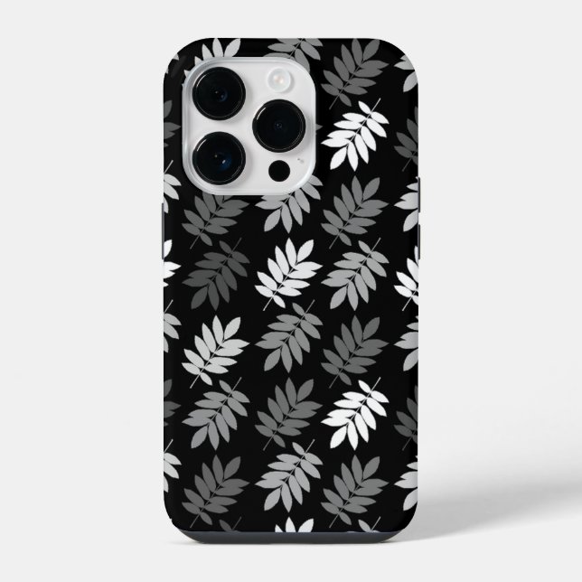 Elder Leaf Pattern Black White Grey iPhone Case (Back)