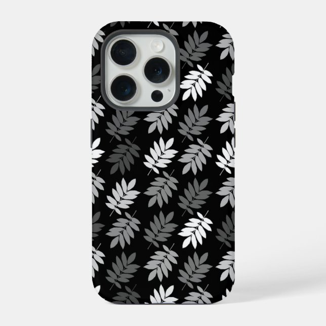 Elder Leaf Pattern Black White Grey iPhone Case (Back)