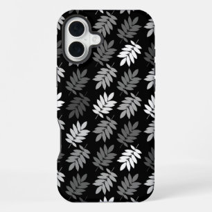 Elder Leaf Pattern Black White Grey iPhone 16 Plus Case