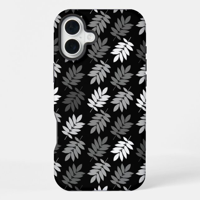 Elder Leaf Pattern Black White Grey iPhone Case (Back)