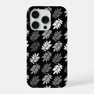 Elder Leaf Pattern Black White Grey iPhone 15 Pro Case