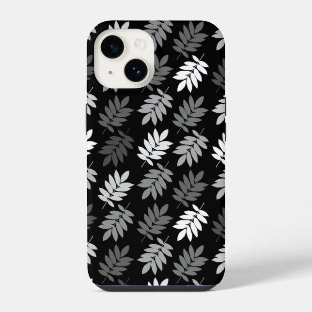 Elder Leaf Pattern Black White Grey iPhone Case (Back)