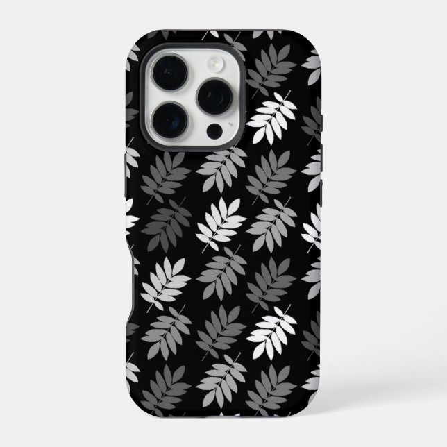 Elder Leaf Pattern Black White Grey iPhone Case (Back)