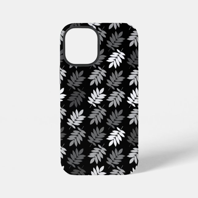Elder Leaf Pattern Black White Grey iPhone Case (Back)