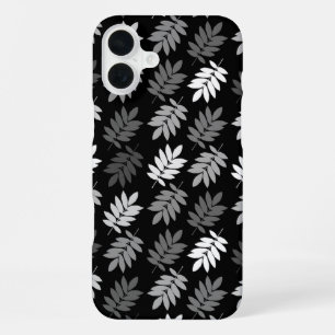 Elder Leaf Pattern Black White Grey iPhone 16 Plus Case