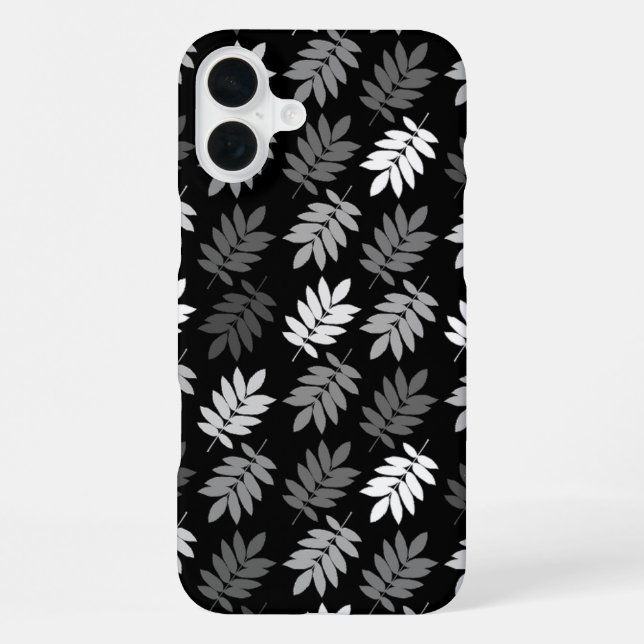 Elder Leaf Pattern Black White Grey iPhone Case (Back)
