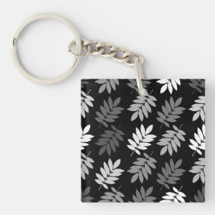 Elder Leaf Pattern Black White Grey Keychain