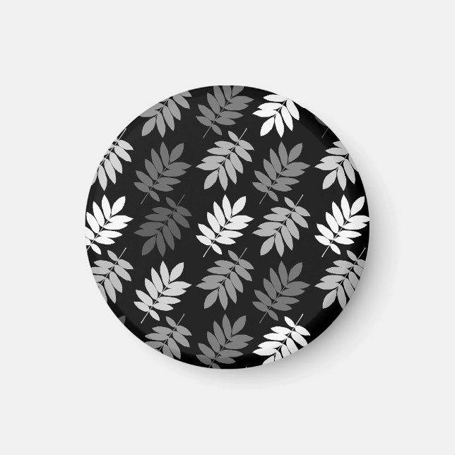Elder Leaf Pattern Black White Grey Magnet (Front)