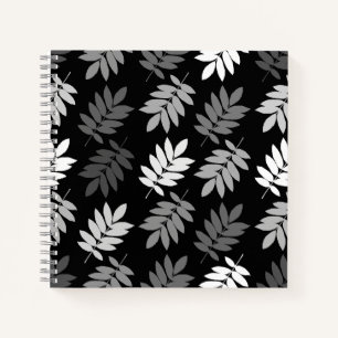 Elder Leaf Pattern Black White Grey Notebook