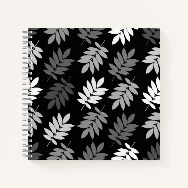 Elder Leaf Pattern Black White Grey Notebook (Front)