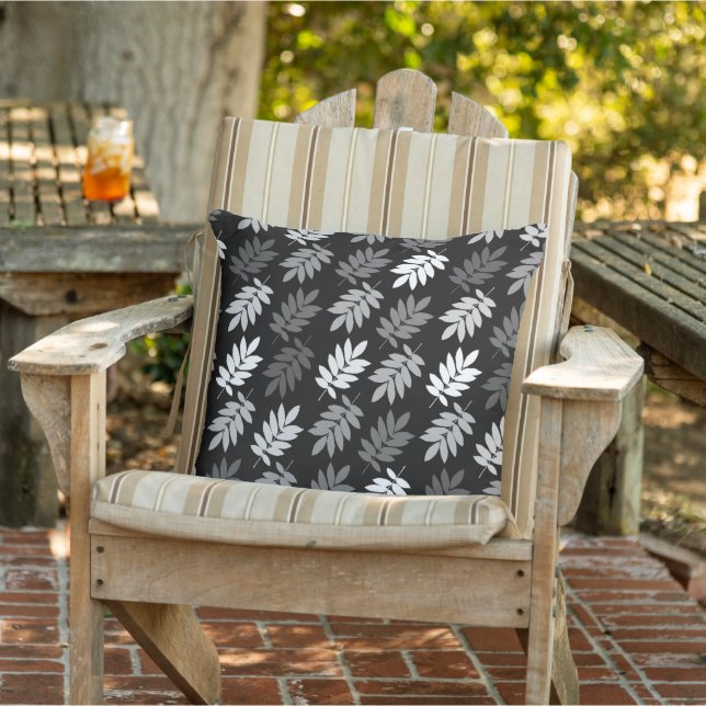 Elder Leaf Pattern Black White Grey Outdoor Pillow (Chair)