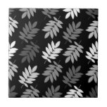 Elder Leaf Pattern Black White Grey Tile<br><div class="desc">Elder tree leaf silhouette in a surface pattern design with grey and white detail on a black background.</div>