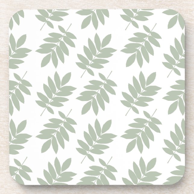 Elder Leaf Pattern Green+White Coaster (Front)