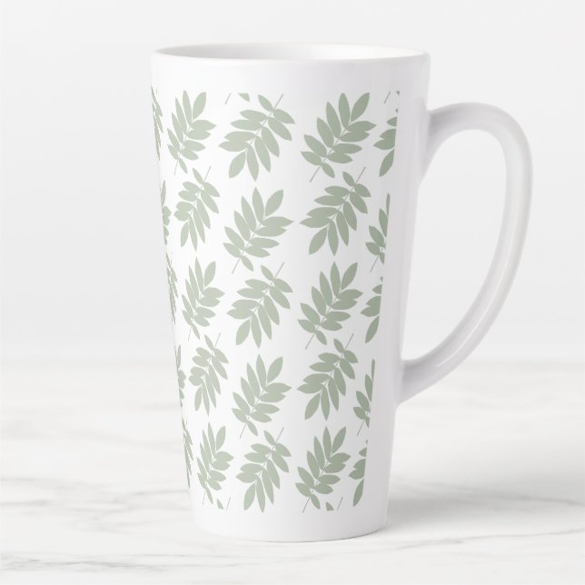 Elder Leaf Pattern Green+White Latte Mug (Right)