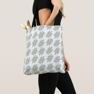 Elder Leaf Pattern Green+White Tote Bag