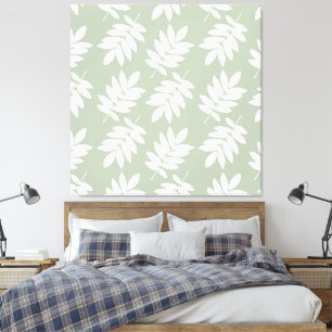 Elder Leaf Pattern White+Green Canvas Print
