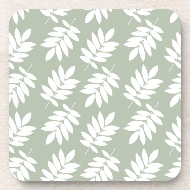 Elder Leaf Pattern White on Green Coaster (Front)