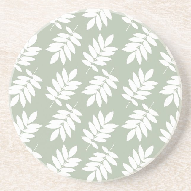 Elder Leaf Pattern White on Green Coaster (Front)