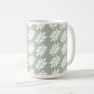 Elder Leaf Pattern White on Green Coffee Mug