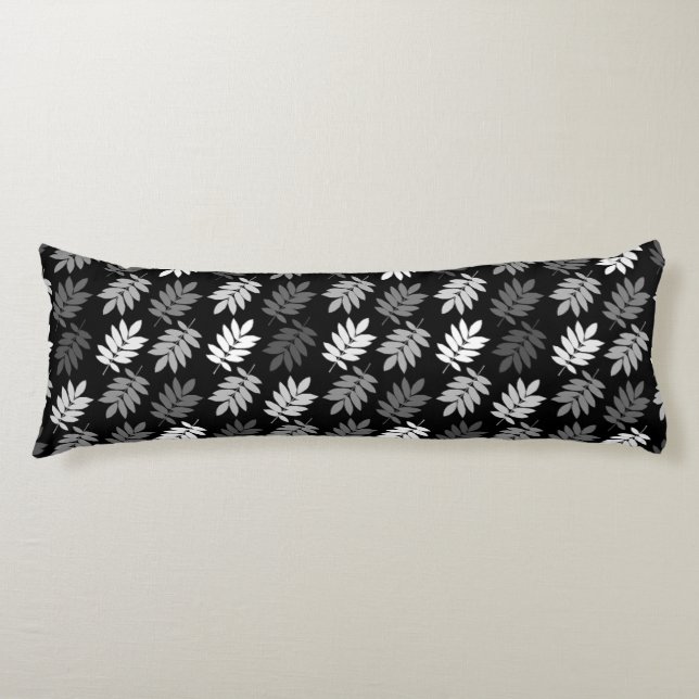 Elder Leaf Rpt Pattern Black White Grey Body Pillow (Front)
