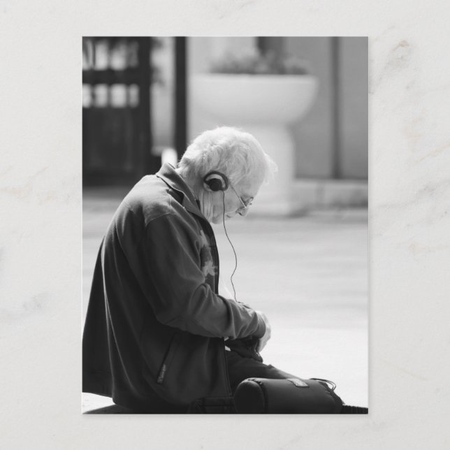 Elder man listen a music postcard (Front)