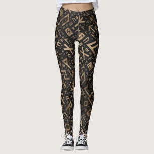Elder Runes - Futhark Pattern Gold on Black Wood 2 Leggings