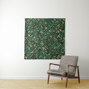 Elder Runes - Futhark Pattern Gold on Malachite #1 Tapestry