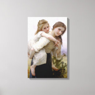 Elder Sister Giving Younger Sister Piggyback Ride Canvas Print
