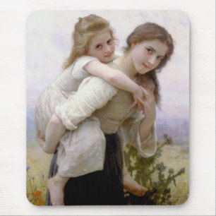 Elder Sister Giving Younger Sister Piggyback Ride Mouse Pad