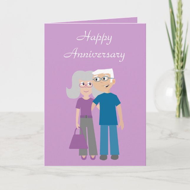 Elderly cartoon couple Anniversary card (Front)