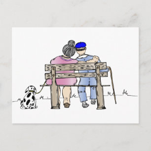 Elderly couple in love postcard