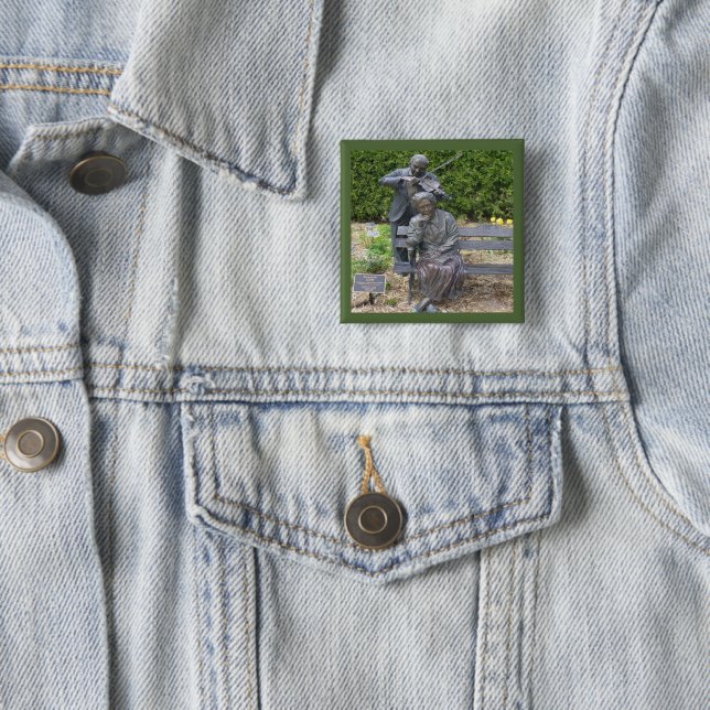 Elderly Couple Serenade Botanical Garden 2 Inch Square Button (In Situ)